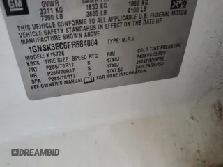 2015 Chevrolet Tahoe Commercial with VIN 1GNSK3EC6FR584004, listed as a Copart auction lot 53166265 with Not provided miles and Salvage title. Bid and sale history available at DreamBid. Image 12.