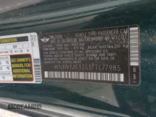 2007 MINI Hardtop with VIN WMWMF33537TL77985, listed as a Copart auction lot 61908635 with 180,470 mi miles and Salvage title. Bid and sale history available at DreamBid. Image 12.