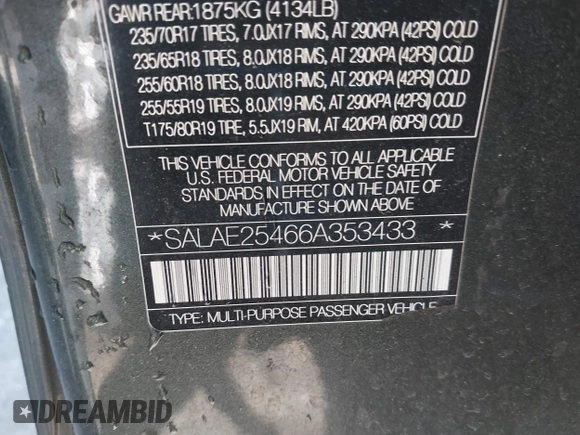 2006 Land Rover LR3 SE z VIN SALAE25466A353433, wystawiony jako IAAI lot #41639474 z przebiegiem 139 448 mil mil oraz . Historia ofert i sprzedaży dostępna na DreamBid. Obrazek 9.