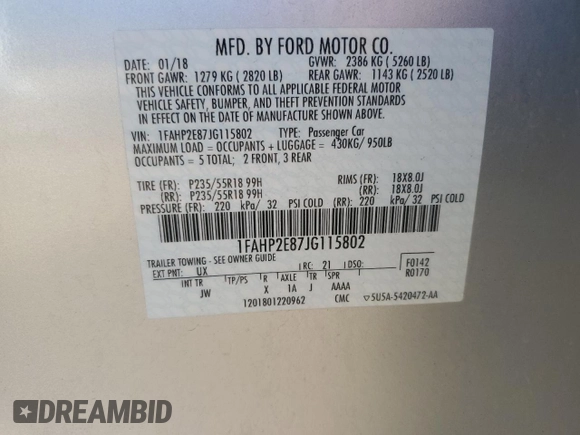 2018 Ford Taurus SEL with VIN 1FAHP2E87JG115802, listed as a Copart auction lot 61454325 with 71,738 mi miles and Salvage title. Bid and sale history available at DreamBid. Image 12.