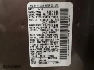 2012 Nissan Murano LE with VIN JN8AZ1MW7CW230770, listed as a Copart auction lot 86133794 with 163,974 mi miles and Salvage Title. Bid and sale history available at carsss.com. Image 13.