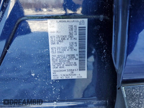 2023 Nissan Murano Platinum z VIN 5N1AZ2DSXPC109457, wystawiony jako Copart lot #89325045 z przebiegiem 7 685 mil mil oraz Szkoda całkowita • Salvage title. Historia ofert i sprzedaży dostępna na DreamBid. Obrazek 13.