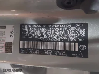 2008 Toyota Prius with VIN JTDKB20U983334619, listed as a IAAI auction lot 41620392 with 159,528 mi miles. Bid and sale history available at carsss.com. Image 9.