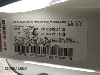 2022 Toyota Tacoma SR с VIN 3TYRX5GN8NT046105, выставлен на аукционе IAAI как лот 41405892 с пробегом 112 340 миль миль и . История ставок и продаж доступна на DreamBid. Изображение 9.