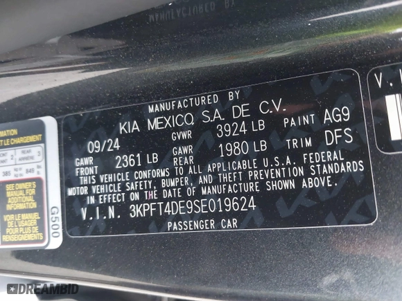 2025 Kia K4 LXS with VIN 3KPFT4DE9SE019624, listed as a IAAI auction lot 41565464 with 4,471 mi miles. Bid and sale history available at carsss.com. Image 9.