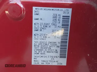 2015 Nissan Rogue S with VIN 5N1AT2MT1FC770397, listed as a IAAI auction lot 41599455 with 84,637 mi miles. Bid and sale history available at carsss.com. Image 9.