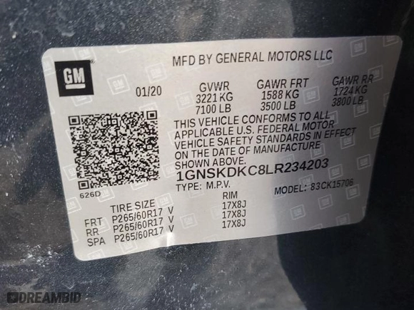 2020 Chevrolet Tahoe Commercial with VIN 1GNSKDKC8LR234203, listed as a Copart auction lot 49444465 with 0 mi miles and Salvage Title. Bid and sale history available at carsss.com. Image 13.