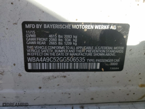 2016 BMW 4 Series 428i with VIN WBA4A9C52GG506535, listed as a Copart auction lot 47764955 with 90,634 mi miles and Salvage Title. Bid and sale history available at carsss.com. Image 12.