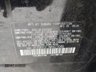 2021 Subaru Forester with VIN JF2SKADC3MH423046, listed as a IAAI auction lot 42423416 with 67,602 mi miles and . Bid and sale history available at DreamBid. Image 9.