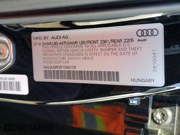 2015 Audi A3 2.0 TDI Premium with VIN WAUAJGFF2F1040179, listed as a Copart auction lot 69070192 with 60,678 mi miles. Bid and sale history available at carsss.com. Image 12.