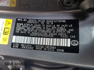 2019 Lexus ES 350 with VIN 58ABZ1B11KU001538, listed as a Copart auction lot 55641085 with 70,411 mi miles and Salvage Title. Bid and sale history available at DreamBid. Image 12.