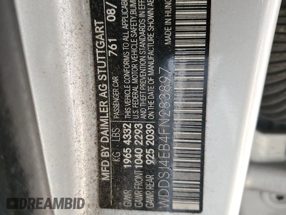 2015 Mercedes-Benz CLA 250 with VIN WDDSJ4EB4FN283897, listed as a Copart auction lot 54503215 with 98,167 mi miles and Salvage Title. Bid and sale history available at DreamBid. Image 12.