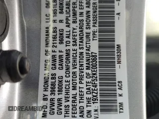 2019 Honda Insight EX with VIN 19XZE4F52KE003687, listed as a Copart auction lot 43454425 with 107,831 mi miles and Salvage Title. Bid and sale history available at carsss.com. Image 12.