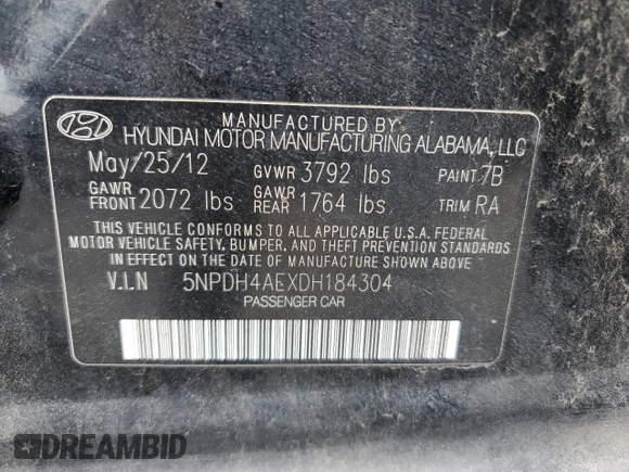 2013 Hyundai Elantra Limited с VIN 5NPDH4AEXDH184304, выставлен на аукционе Copart как лот 59738825 с пробегом 202 717 миль миль и Списание • Salvage title. История ставок и продаж доступна на DreamBid. Изображение 12.
