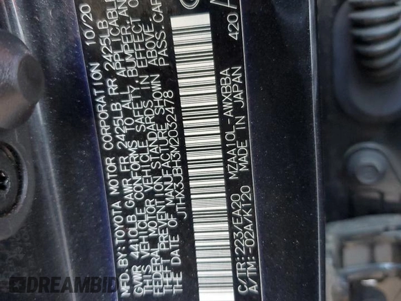 2021 Lexus UX 200 with VIN JTHX3JBH3M2032478, listed as a Copart auction lot 80309824 with 51,207 mi miles and Salvage title. Bid and sale history available at DreamBid. Image 13.
