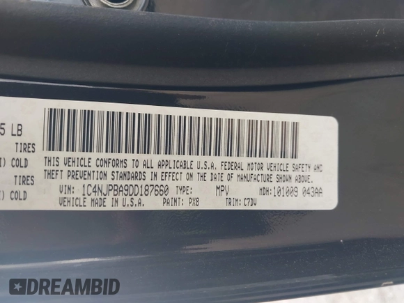 2013 Jeep Patriot Sport with VIN 1C4NJPBA9DD187660, listed as a IAAI auction lot 42462229 with 140,255 mi miles and . Bid and sale history available at DreamBid. Image 9.