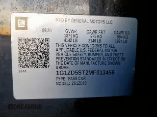 2021 Chevrolet Malibu LT with VIN 1G1ZD5ST2MF013456, listed as a Copart auction lot 50464905 with 102,615 mi miles and Salvage Title. Bid and sale history available at DreamBid. Image 12.
