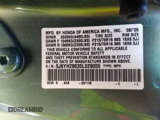 2005 Honda Element EX with VIN 5J6YH28635L029055, listed as a IAAI auction lot 35018952 with Not Provided miles and . Bid and sale history available at DreamBid. Image 9.