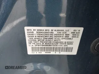 2016 Honda Pilot EX-L with VIN 5FNYF6H50GB072235, listed as a IAAI auction lot 42200287 with 93,806 mi miles. Bid and sale history available at carsss.com. Image 9.