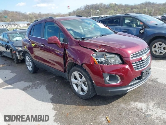2016 Chevrolet Trax LTZ with VIN 3GNCJRSB3GL161721, listed as a IAAI auction lot 41877282 with 108,709 mi miles. Bid and sale history available at carsss.com. Image 1.