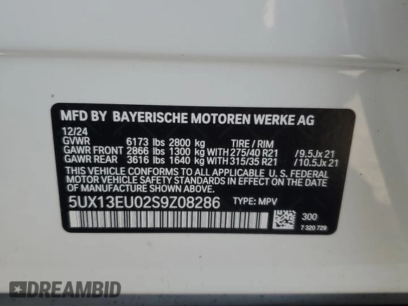 2025 BMW X5 sDrive40i with VIN 5UX13EU02S9Z08286, listed as a Copart auction lot 43642755 with 0 mi miles and Salvage Title. Bid and sale history available at carsss.com. Image 15.