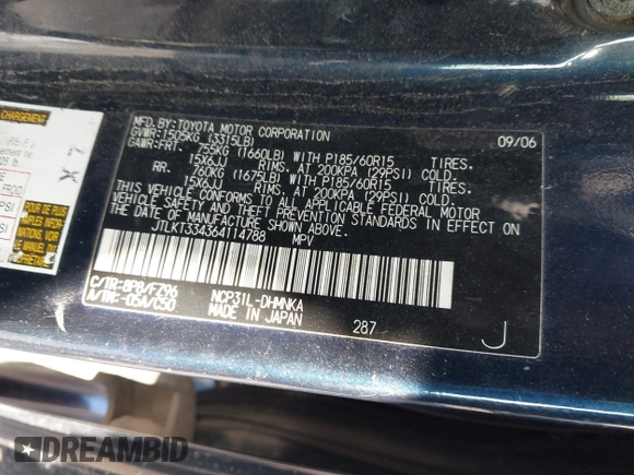 2006 Scion xB z VIN JTLKT334364114788, wystawiony jako IAAI lot #41759918 z przebiegiem 268 848 mil mil oraz . Historia ofert i sprzedaży dostępna na DreamBid. Obrazek 9.
