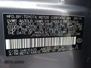 2020 Lexus IS 300 F Sport with VIN JTHGA1D25L5101652, listed as a IAAI auction lot 42360877 with 32,540 mi miles and . Bid and sale history available at DreamBid. Image 9.