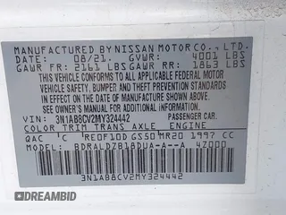 2021 Nissan Sentra SV with VIN 3N1AB8CV2MY324442, listed as a IAAI auction lot 41929705 with 74,685 mi miles and . Bid and sale history available at DreamBid. Image 9.