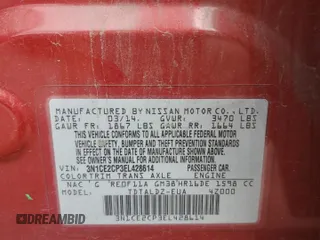 2014 Nissan Note S with VIN 3N1CE2CP3EL428614, listed as a Copart auction lot 56047685 with 183,434 mi miles and Salvage title. Bid and sale history available at DreamBid. Image 12.