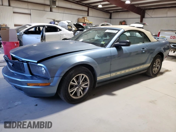 2005 Ford Mustang Deluxe with VIN 1ZVFT84N955258739, listed as a Copart auction lot 53480975 with 154,945 mi miles and Salvage Title. Bid and sale history available at carsss.com. Image 1.
