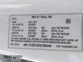 2020 Tesla Model 3 Performance z VIN 5YJ3E1EC6LF805448, wystawiony jako IAAI lot #42207433 z przebiegiem 114 412 mil mil oraz . Historia ofert i sprzedaży dostępna na DreamBid. Obrazek 9.