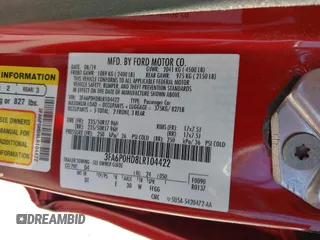 2020 Ford Fusion SE z VIN 3FA6P0HD8LR104422, wystawiony jako IAAI lot #42092244 z przebiegiem 55 438 mil mil oraz . Historia ofert i sprzedaży dostępna na DreamBid. Obrazek 9.