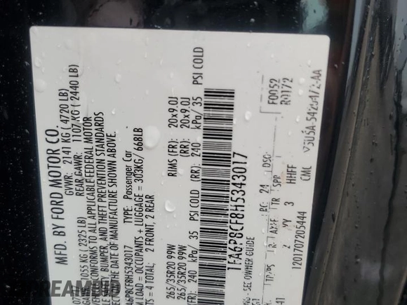 2017 Ford Mustang GT with VIN 1FA6P8CF8H5343017, listed as a Copart auction lot 71477464 with 86,846 mi miles and Salvage title. Bid and sale history available at DreamBid. Image 15.