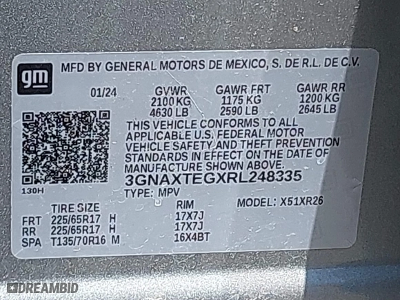 2024 Chevrolet Equinox LT with VIN 3GNAXTEGXRL248335, listed as a IAAI auction lot 41709145 with 1 mi miles. Bid and sale history available at carsss.com. Image 9.