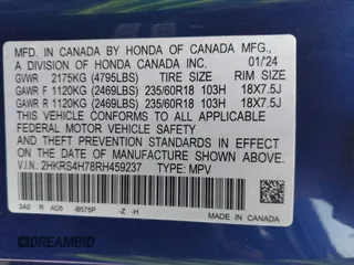 2024 Honda CR-V EX-L with VIN 2HKRS4H78RH459237, listed as a IAAI auction lot 41909593 with 23,217 mi miles. Bid and sale history available at carsss.com. Image 9.
