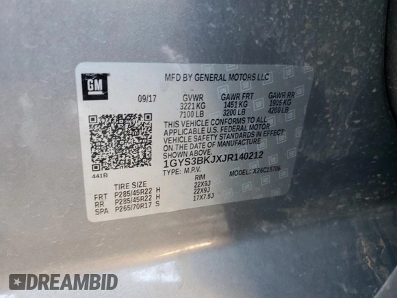 2018 Cadillac Escalade Luxury z VIN 1GYS3BKJXJR140212, wystawiony jako Copart lot #84808834 z przebiegiem 127 402 mil mil oraz Szkody całkowita. Historia ofert i sprzedaży dostępna na DreamBid. Obrazek 16.