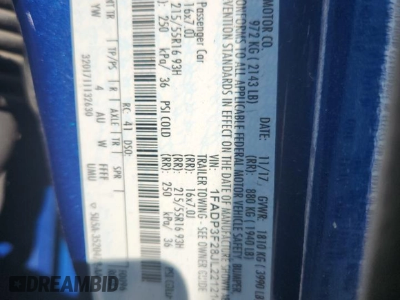 2018 Ford Focus SE with VIN 1FADP3F28JL221214, listed as a Copart auction lot 64575185 with 83,967 mi miles and Non repairable. Bid and sale history available at DreamBid. Image 12.