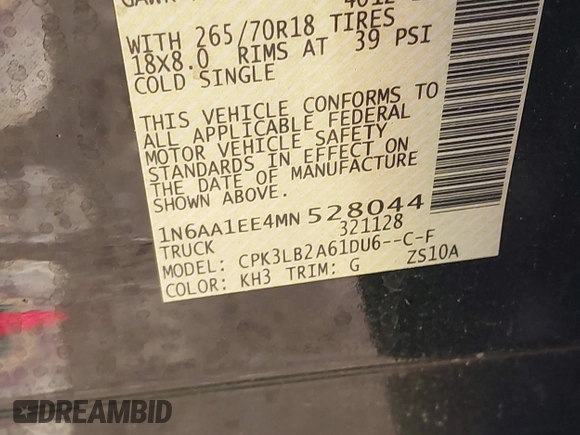 2021 Nissan Titan SV z VIN 1N6AA1EE4MN528044, wystawiony jako IAAI lot #41280940 z przebiegiem 75 600 mil mil oraz . Historia ofert i sprzedaży dostępna na DreamBid. Obrazek 9.