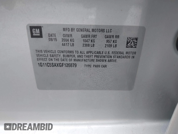 2016 Chevrolet Malibu Limited LT with VIN 1G11C5SAXGF126879, listed as a IAAI auction lot 42120074 with 156,809 mi miles. Bid and sale history available at carsss.com. Image 9.