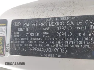 2019 Kia Forte S with VIN 3KPF34AD9KE020025, listed as a IAAI auction lot 41969844 with 123,887 mi miles and . Bid and sale history available at carsss.com. Image 9.