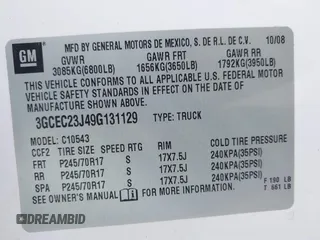 2009 Chevrolet Silverado 1500 LT with VIN 3GCEC23J49G131129, listed as a IAAI auction lot 41778537 with 209,262 mi miles. Bid and sale history available at carsss.com. Image 9.