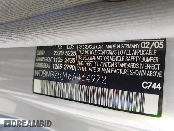 2006 Mercedes-Benz S 500 z VIN WDBNG75J46A464972, wystawiony jako IAAI lot #42153354 z przebiegiem 126 221 mil mil oraz . Historia ofert i sprzedaży dostępna na DreamBid. Obrazek 9.