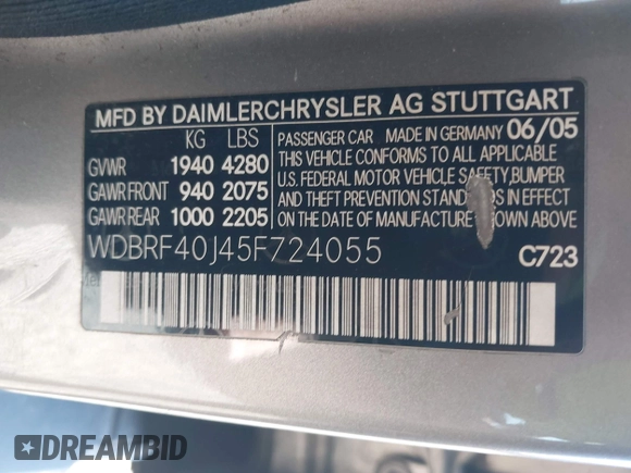 2005 Mercedes-Benz C 230 Kompressor z VIN WDBRF40J45F724055, wystawiony jako IAAI lot #42362897 z przebiegiem 234 922 mil mil oraz . Historia ofert i sprzedaży dostępna na DreamBid. Obrazek 9.