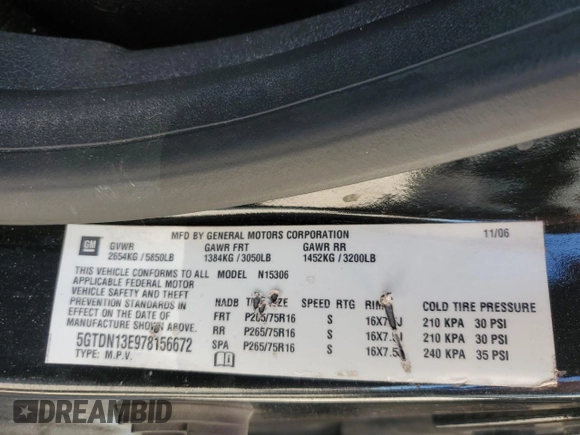 2007 Hummer H3 SUV with VIN 5GTDN13E978156672, listed as a Copart auction lot 71474844 with 191,547 mi miles and Salvage Title. Bid and sale history available at carsss.com. Image 13.