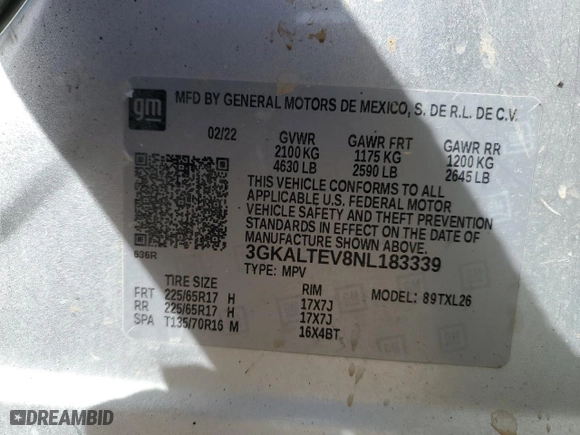 2022 GMC Terrain SLE with VIN 3GKALTEV8NL183339, listed as a Copart auction lot 47410865 with 48,992 mi miles and Salvage Title. Bid and sale history available at carsss.com. Image 15.
