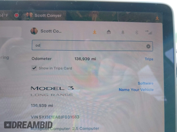 2018 Tesla Model 3 Long Range Battery with VIN 5YJ3E1EA8JF031683, listed as a IAAI auction lot 39275313 with 136,939 mi miles and . Bid and sale history available at DreamBid. Image 7.