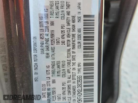 2020 Mazda CX-5 Grand Touring z VIN JM3KFADM2L0803589, wystawiony jako Copart lot #61916825 z przebiegiem 63 663 mil mil oraz Szkoda całkowita • Salvage title. Historia ofert i sprzedaży dostępna na DreamBid. Obrazek 13.
