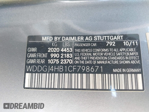 2012 Mercedes-Benz C 250 with VIN WDDGJ4HB1CF798671, listed as a IAAI auction lot 42161187 with 163,766 mi miles and . Bid and sale history available at DreamBid. Image 9.