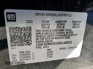 2022 GMC Yukon SLT with VIN 1GKS2BKD1NR148972, listed as a Copart auction lot 45139625 with 25,640 mi miles and Salvage Title. Bid and sale history available at carsss.com. Image 13.