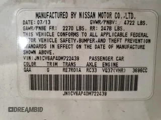 2013 Infiniti G37 Sedan Journey with VIN JN1CV6AP4DM722439, listed as a Copart auction lot 51188545 with 0 mi miles and Clean Title. Bid and sale history available at carsss.com. Image 12.
